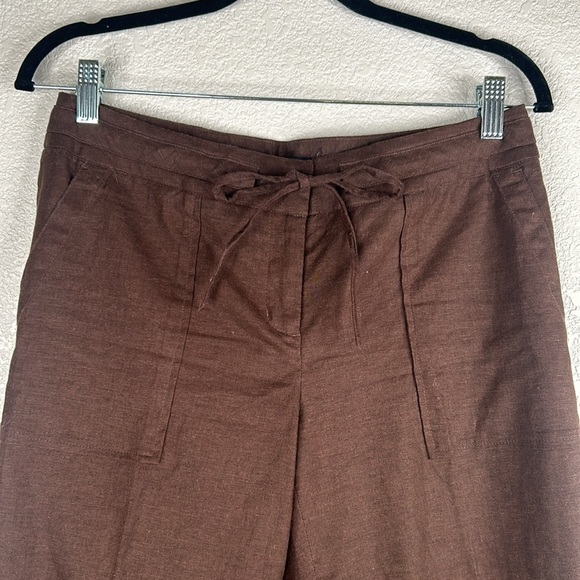 Dalia Collection Brown Linen Blend Cropped Wide Leg Pants Size 8P - Picture 2 of 6